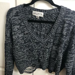 Wildfox Distressed V-Neck Cropped Sweater